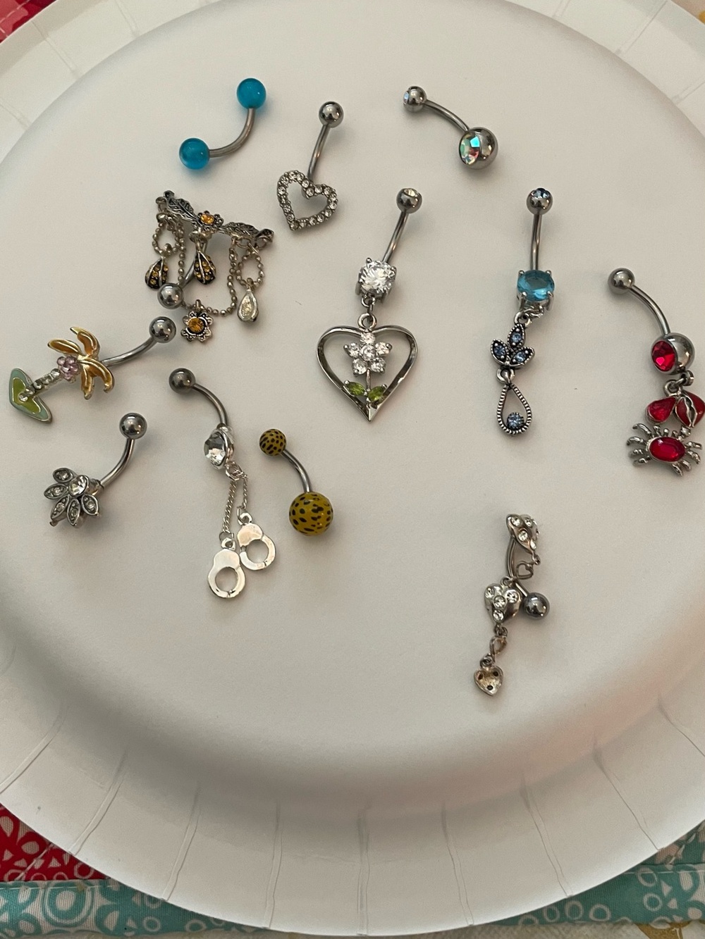 Silver Heart Floral Belly Ring - Blue & Clear Gem Accent